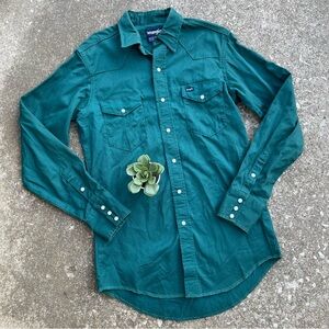 Wrangler | Vintage Western Cowboy Brushpopper Heavy Green Pearl Snap Shirt